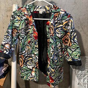 Coldwater Creek Open Front Stretch Blazer Stylized Floral Ruched Size 6
